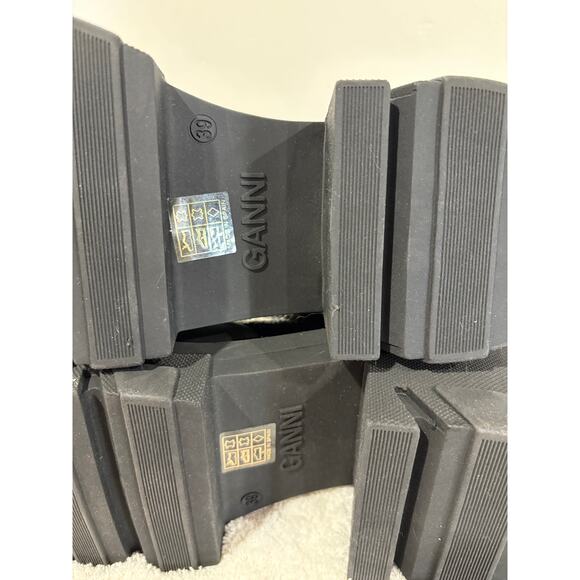 NWOB Ganni Cleated Heeled Mid Chelsea Boots Black Patent Leather Women's Size 39 - Picture 12 of 14